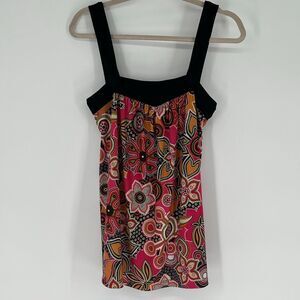 Vtg RAMPAGE Y2K Womens Tank Top M Pink Black Retro Boho Wide Strap Floral